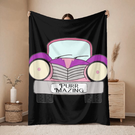 Old Car Pink and Purple Purr Mazing Throw Blankets