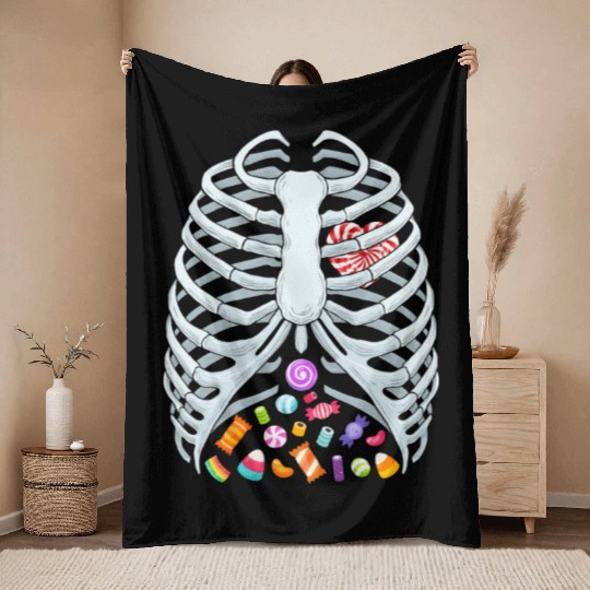 Funny Candy Skeleton Rib Cage Halloween Costume Throw Blankets