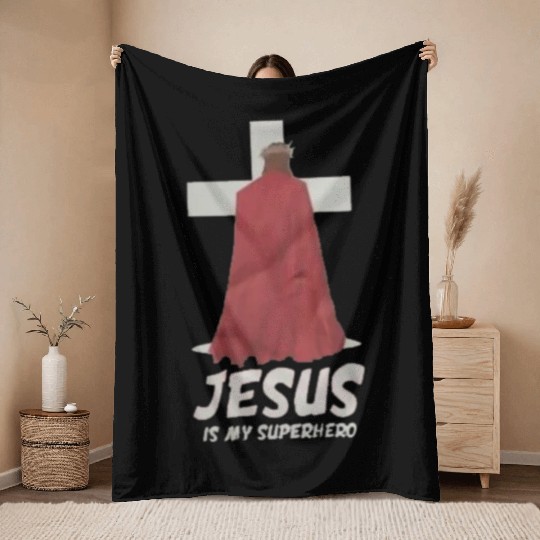 Jesus Is My Superhero Throw Blankets