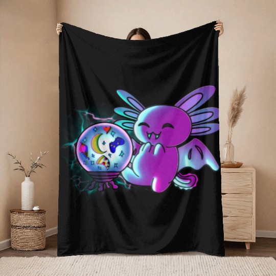 Axolotl Vampire Crystal Ball Throw Blankets