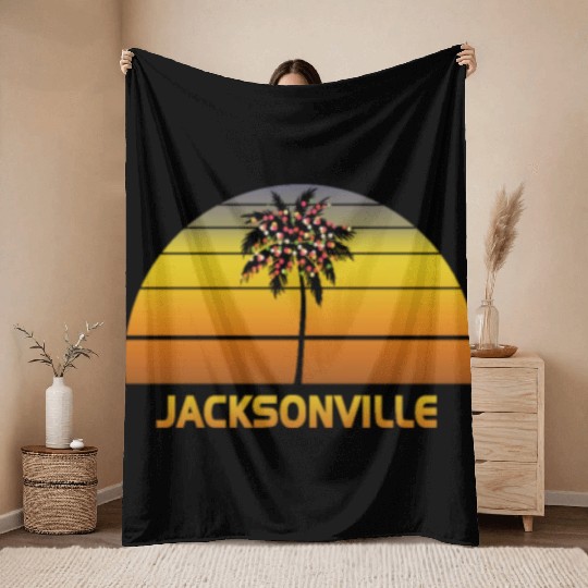 Jacksonville Florida Palm Tree Christmas Lights Throw Blankets