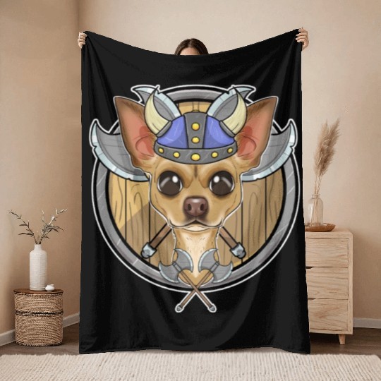 Chihuahua I Valhalla I Viking Throw Blankets