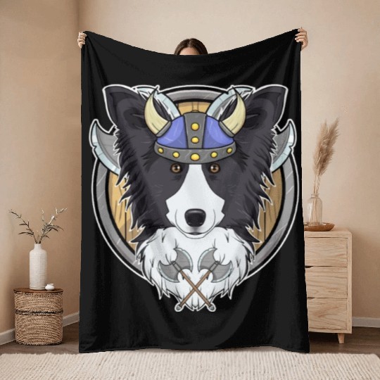 Border Collie I Valhalla I Viking Throw Blankets