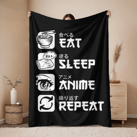 Eat Sleep Anime Repeat Japan Manga Throw Blankets