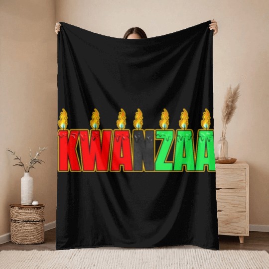 Afro American Candle Kinara Kwanzaa Throw Blankets