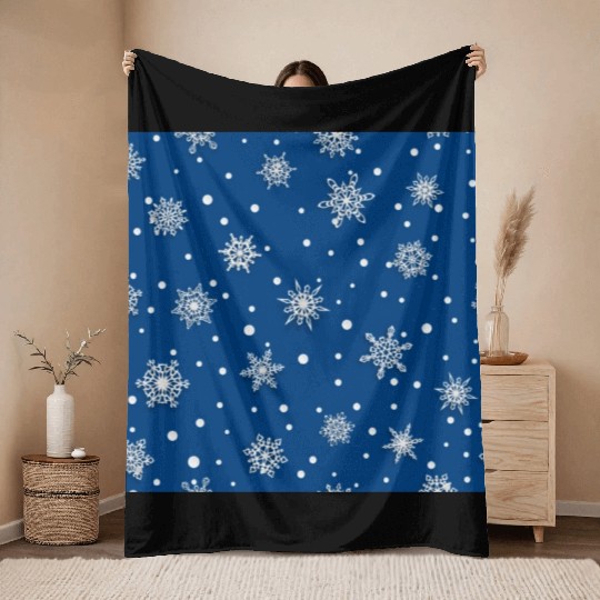 Modern Navy Blue Snowflakes Pattern Throw Blankets