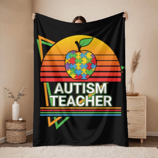 Autism Teacher Retro Throw Blankets