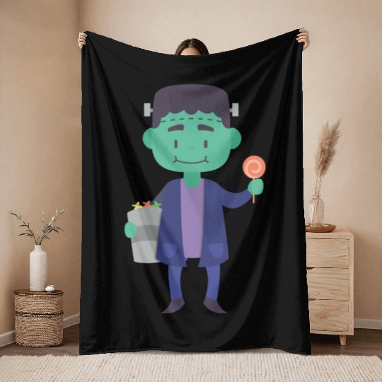 Candy Collector Happy Scary Halloween Vampire Throw Blankets