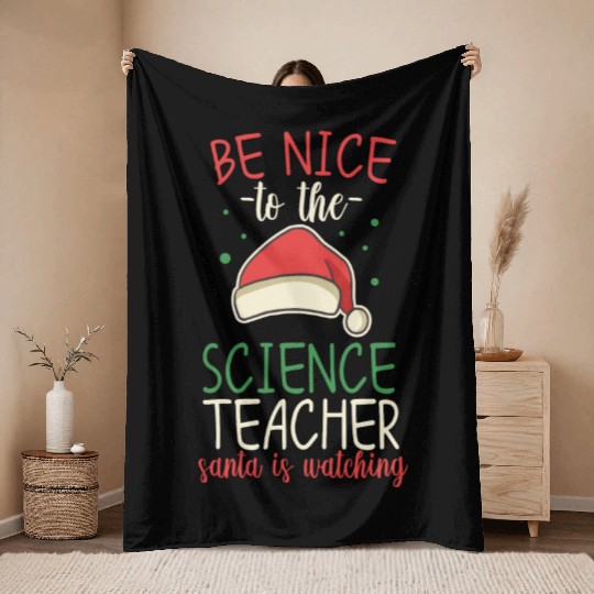 Funny Science Teacher Santa Is Watching Throw Blankets