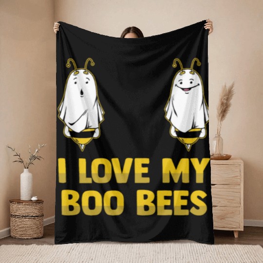 I Love My Boo Bees Bumble Bees Halloween Costume Throw Blankets