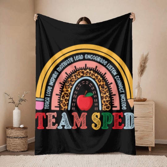 Team SPED Teacher Rainbow Throw Blankets