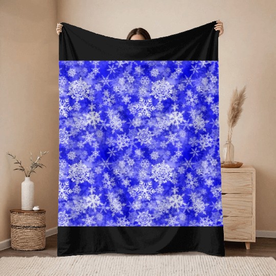 Navy Blue White Snowflakes Pattern Throw Blankets