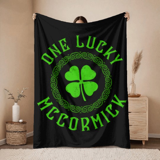 One Lucky McCormick Irish Family Four Leaf Clover Throw Blankets