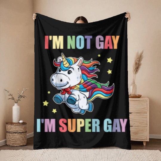 LGBT Funny Rainbow Unicorn Super Gay Lesbian Pride Throw Blankets