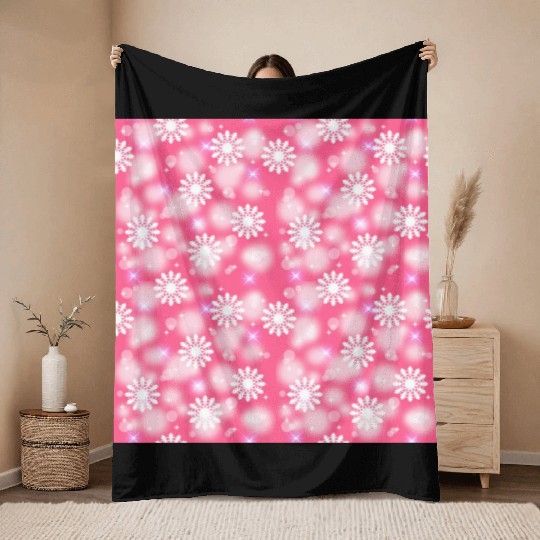 Pink White Snowflakes Pattern Throw Blankets
