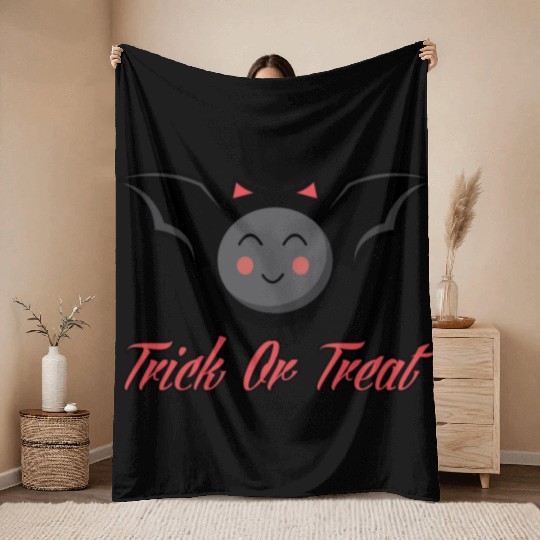 Cute Bat trick or treat Throw Blankets