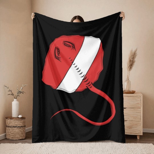 Scuba Diver Red White Flag Ray Scuba Diving Throw Blankets