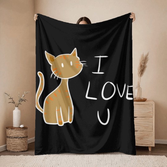 brown cat i love you Throw Blankets