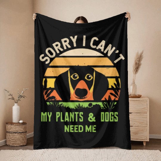 Garden, Gardener, Plants and Dogs Throw Blankets