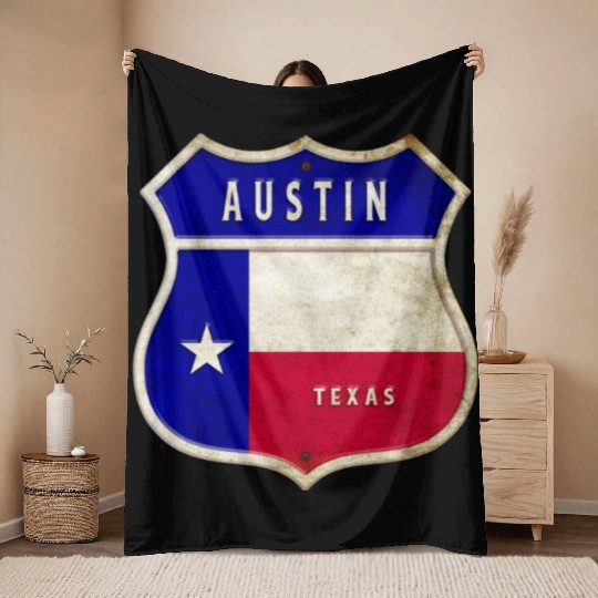 Austin Texas crest flags design Throw Blankets