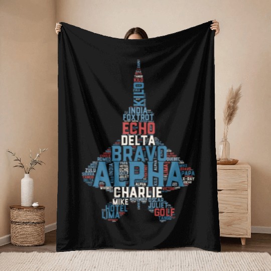 Full Phonetic Alphabet Fighter Jet Pilot Throw Blankets