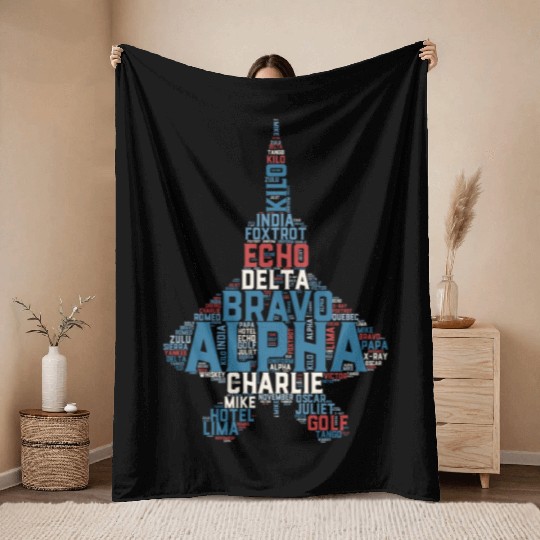 Full Phonetic Alphabet Fighter Jet Pilot Throw Blankets