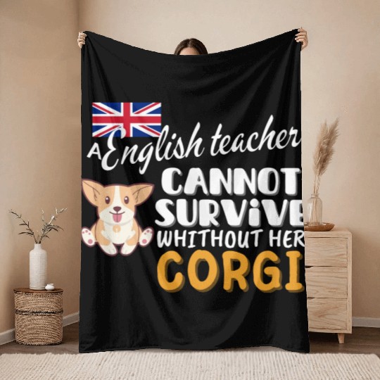 English teacher gift idea for women dog Corgi Throw Blankets
