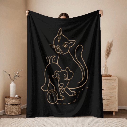 Cat And Dog Brown tow Throw Blankets