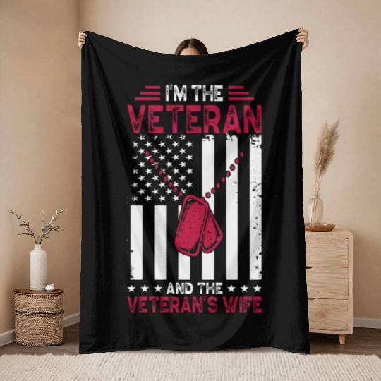 Veteran Wife US Veterans Day Patriotic American Fl Throw Blankets