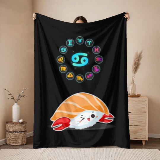Japanese Sushi Funny Cancer Zodiac Sushi Lover Pun Throw Blankets