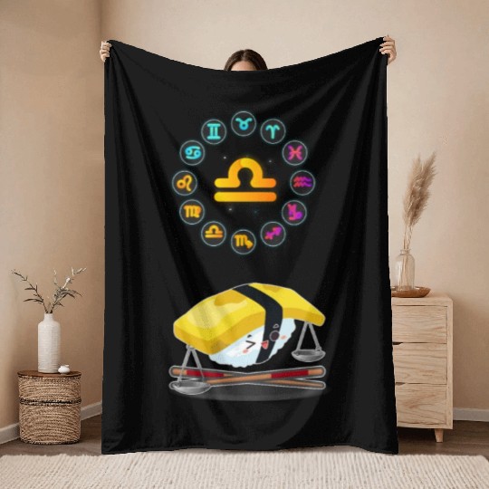 Japanese Sushi Funny Libra Zodiac Sushi Lover Pun Throw Blankets