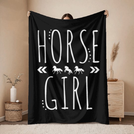 Horse Girl Horses Racing Riding Gifts Throw Blankets
