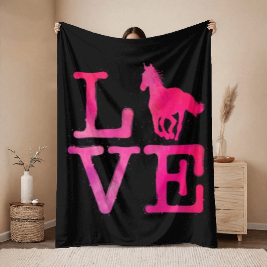 I Love Horse Watercolor Horses Riding Racing Gifts Throw Blankets