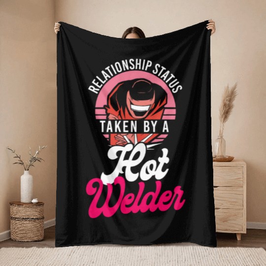 Welder Welding Girlfriend Retro Throw Blankets