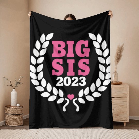 Big Sis 2023 - Big Sister Baby Birth Girl Gift Throw Blankets