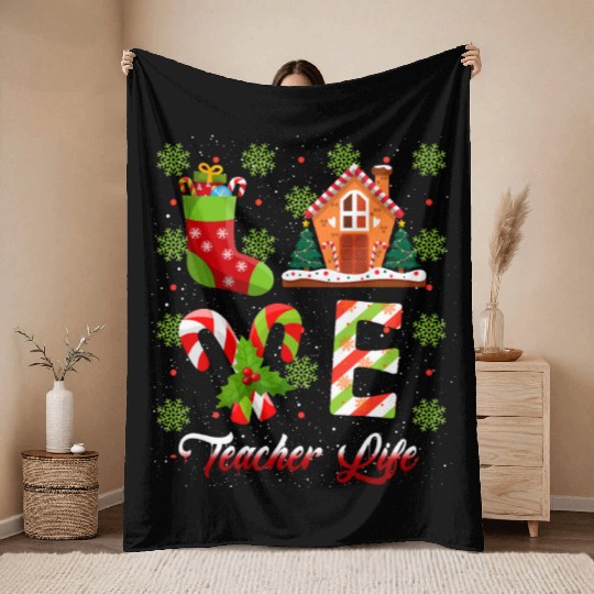Love Christmas Teacher Life Throw Blankets