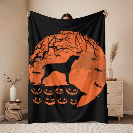 German Shorthaired Pointer And Moon Halloween Throw Blankets