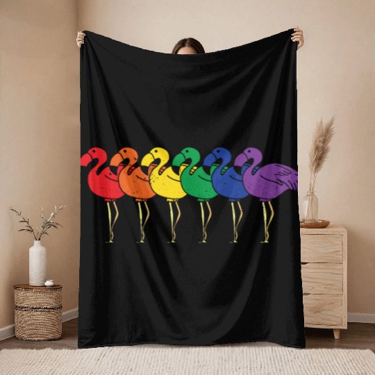LGBT Flamingo Rainbow Gay Lesbian Pride Gift Throw Blankets