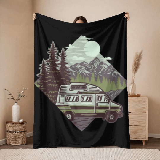 Camping Mountains Wilderness Throw Blankets