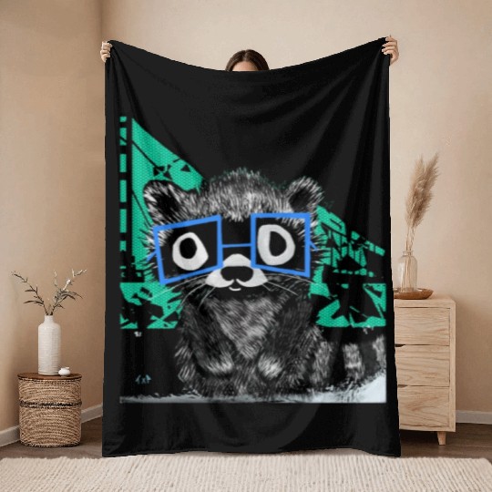 Raccoon #3 Mary Jane Bookworm Throw Blankets