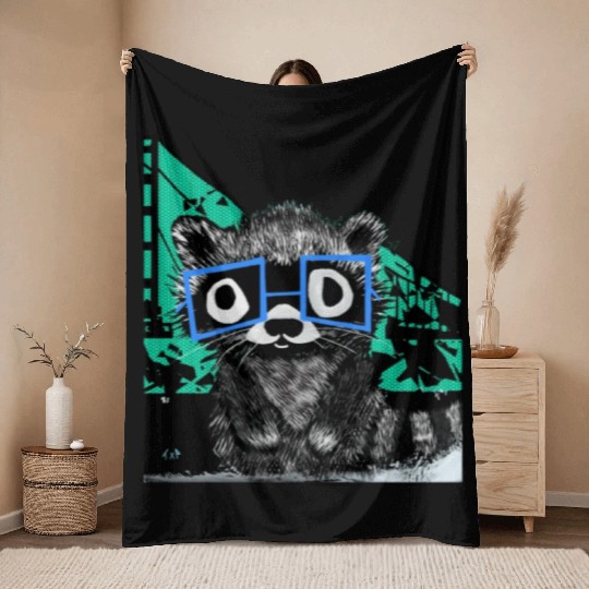 Raccoon #3 Mary Jane Bookworm Throw Blankets