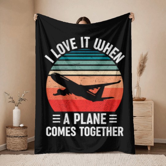 Airline Pilot Plane Comes Together Aircraft Pun Throw Blankets