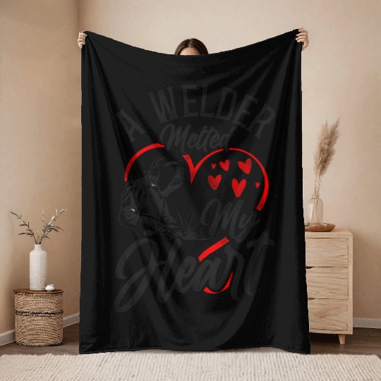 Welder Welding Girlfriend Throw Blankets