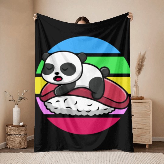 Panda Sleeps On Sushi Throw Blankets