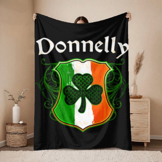 Donnelly Irish Surname Ireland Flag Shield Throw Blankets