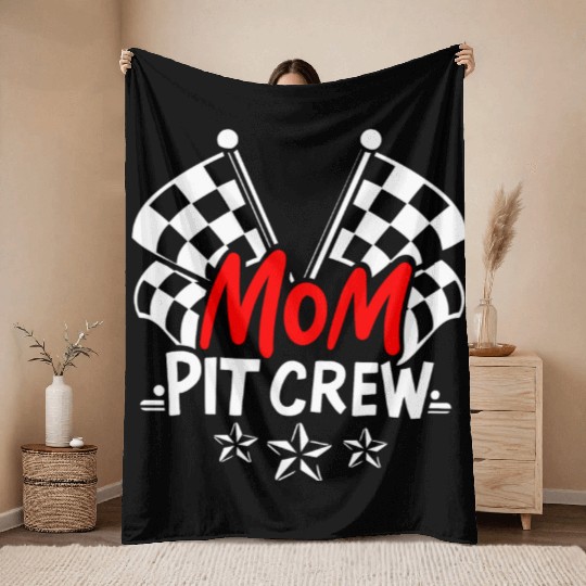 Cool Mothers Day Car Racing Mama Mom Pit Crew Throw Blankets
