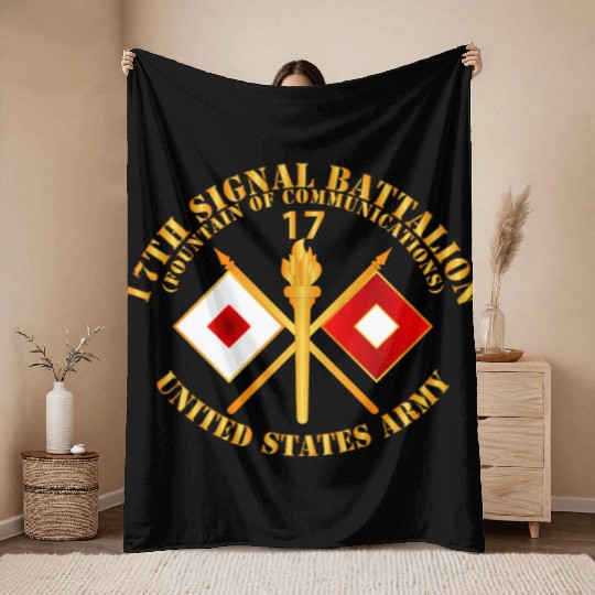Army 17th Signal Battalion w Unit Number Branch Throw Blankets