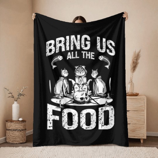 Bring Us All The Food Cats Spooky Halloween Throw Blankets