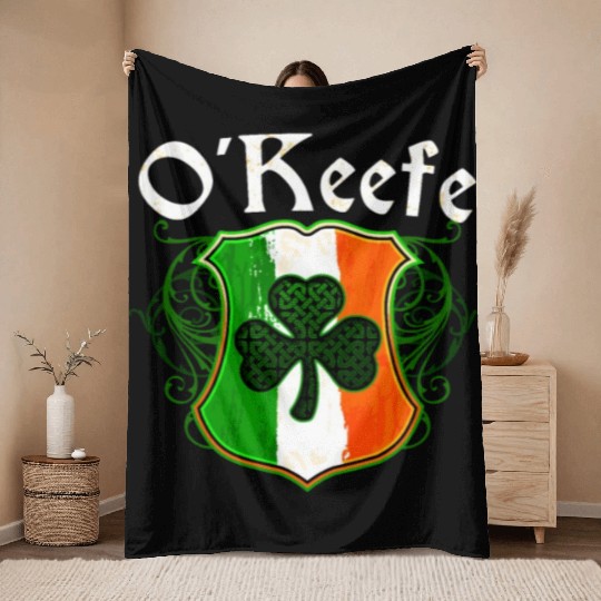 O'Keefe Irish Surname Ireland Flag Shield Shamrock Throw Blankets