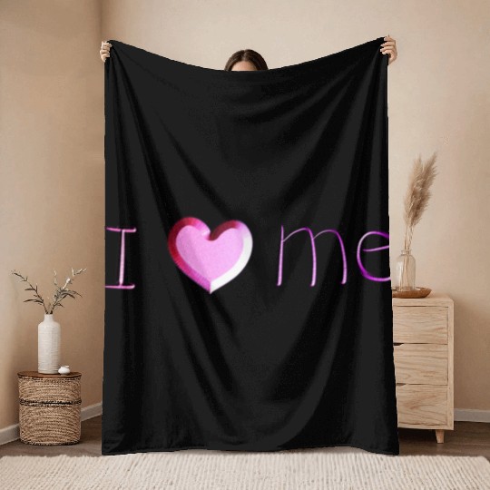 i love me lettering pink Throw Blankets
